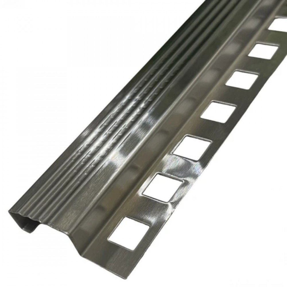 Profil terminatie treapta gresie, inox, 10x30 mm, crom oglinda, antiderapant