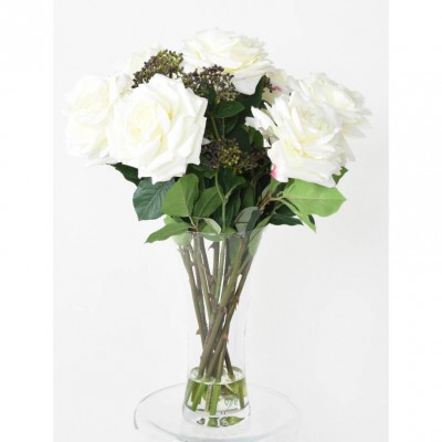 Buchet artificial de trandafiri albi romance 57 cm
