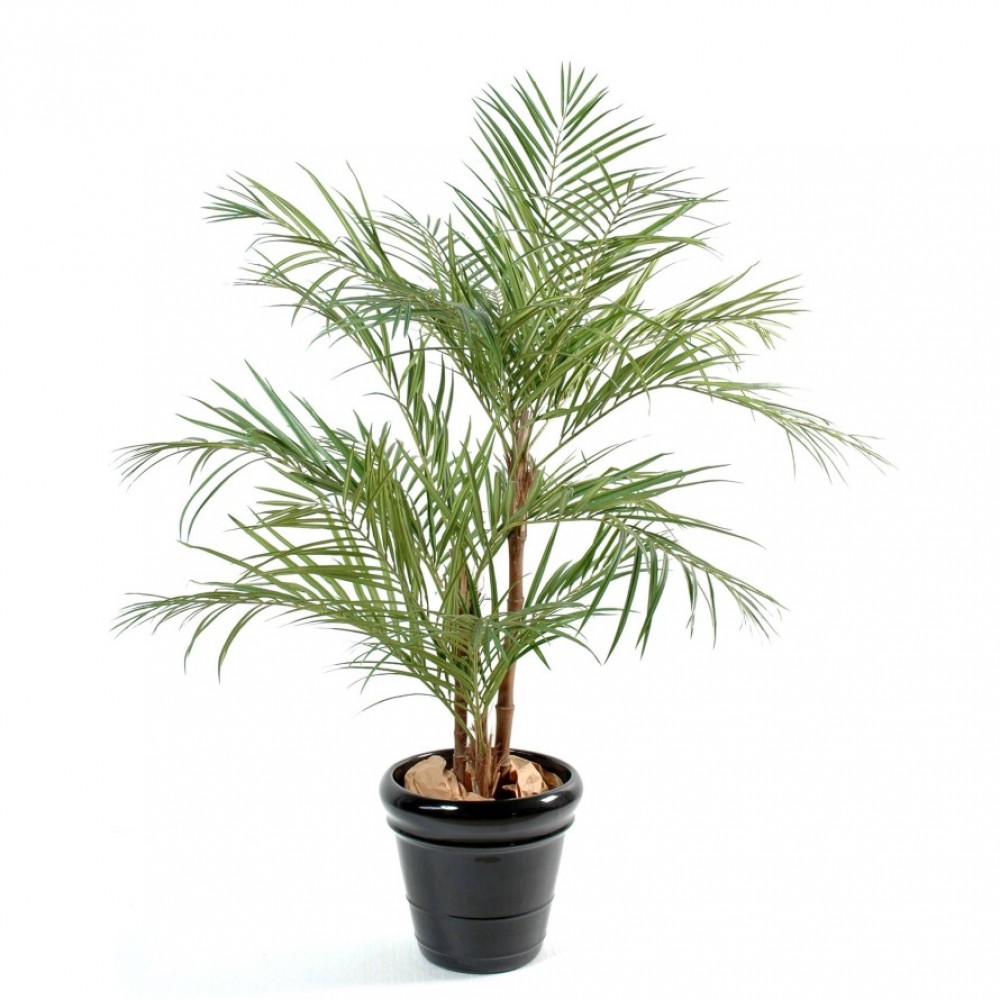 Palmieri artificiali Areca, 3 trunchiuri din lemn, frunze tergal, 220 cm