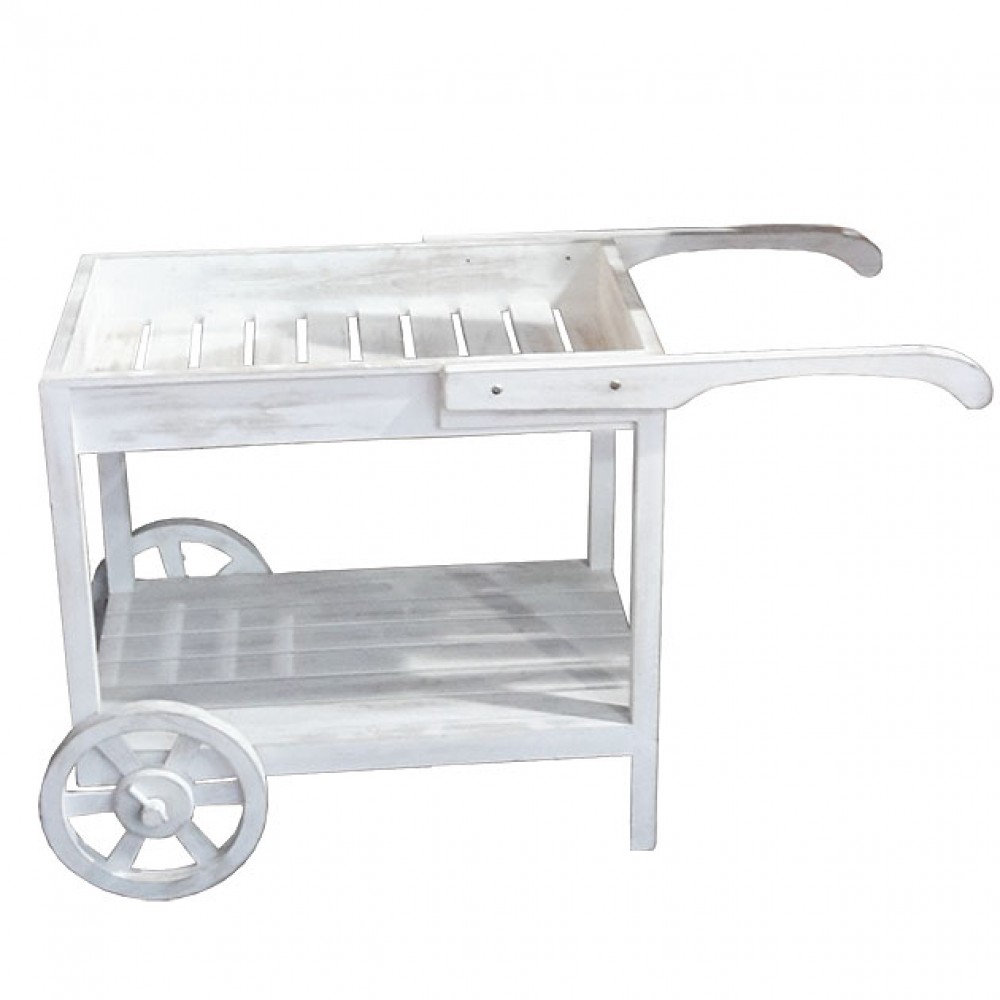 Cărucior decorativ din lemn 2 nivele alb 103x45x63cm