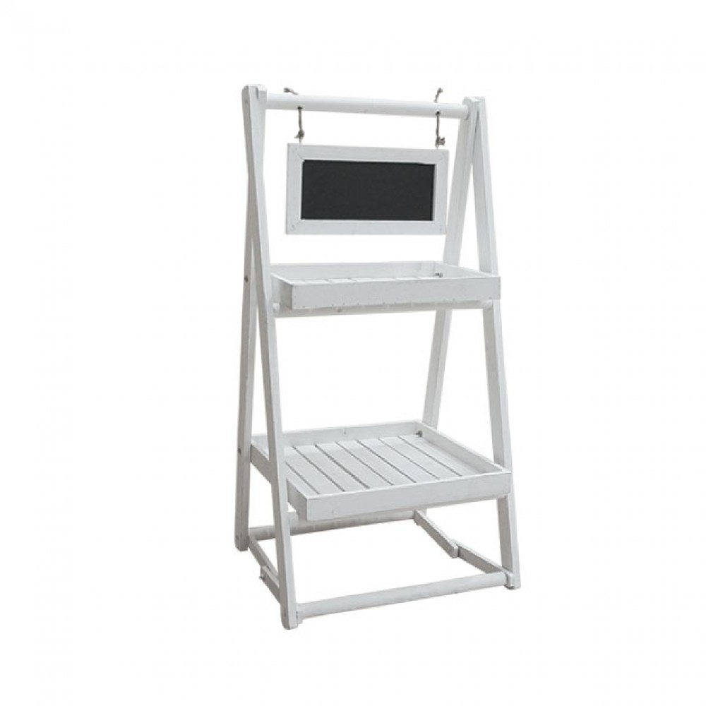 Suport decorativ din lemn 2 nivele alb cu tabla 44x42x88cm