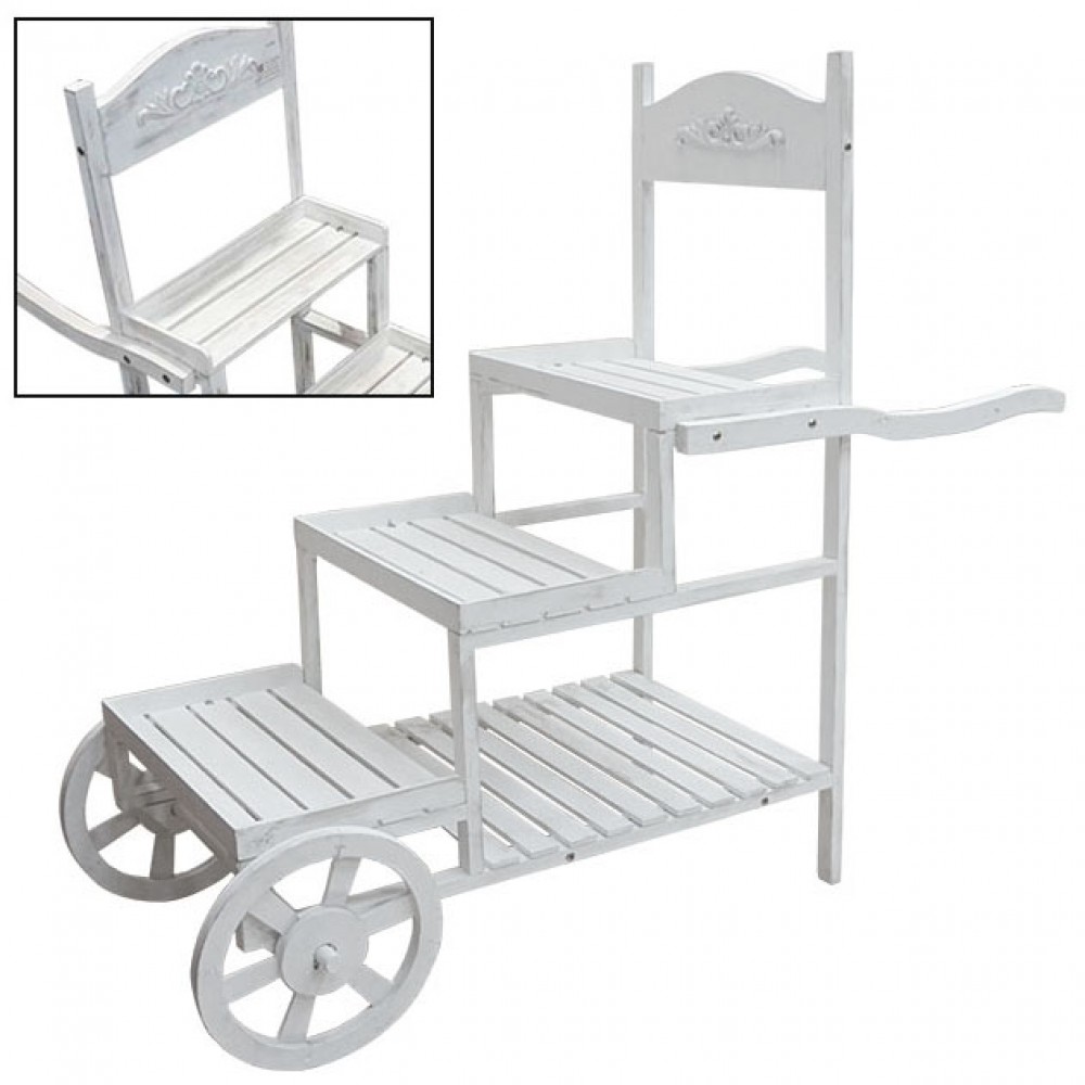 Cărucior decorativ din lemn (scara) 4 nivele alb 54x134x101cm