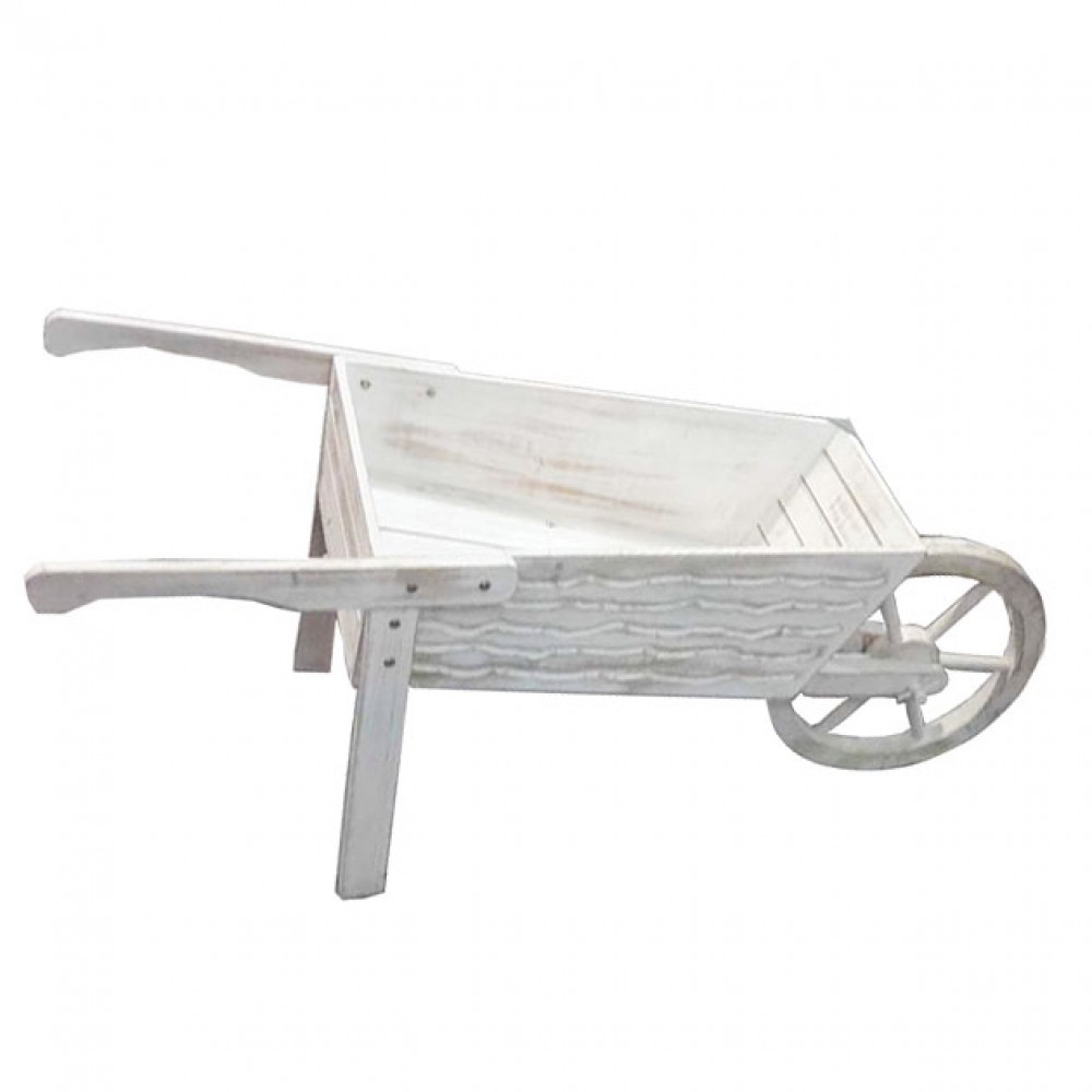 Cărucior decorativ din lemn alb 128x47x50cm