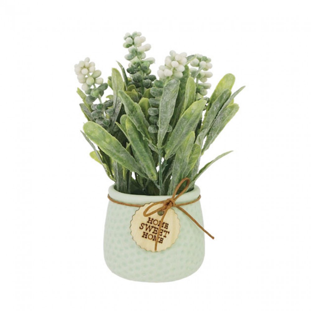 Ghiveci verde cu flori albe - H19cm 1/48KIB