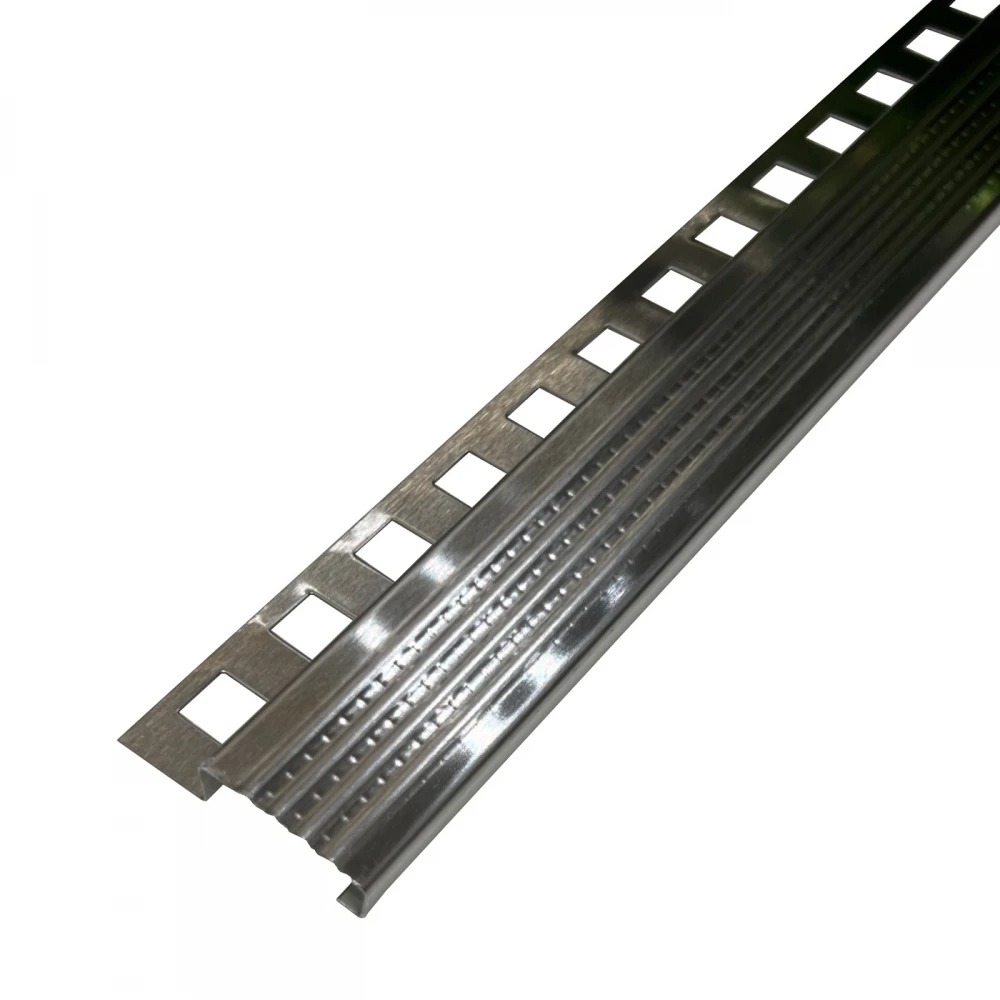 Profil inox, terminatie treapta gresie, 10x30 mm, Crom Brush, Antiderapant